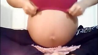 9 Months preggo greasing tummy and Milking Tits