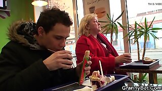 He picks up fat grandma for sex play