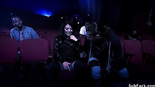 Nasty Asian gangbanged in theater