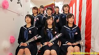 Japanese schoolgirls got together and had a group sex right at school.